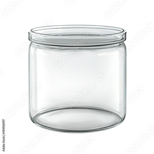 Obraz na płótnie Clear cylindrical glass storage jar with reflective metal lid seen from front view showing clean minimal container design on a transparent background w salonie