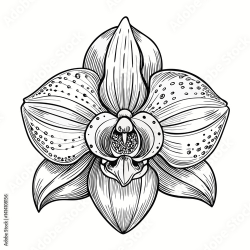 hand drawn woody flower outline illustration 