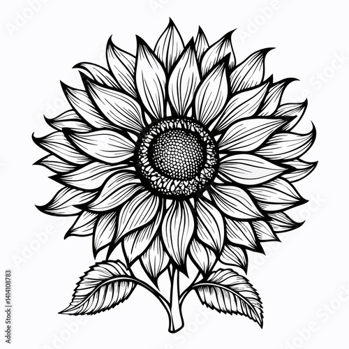 hand drawn sunflower flower outline illustration 