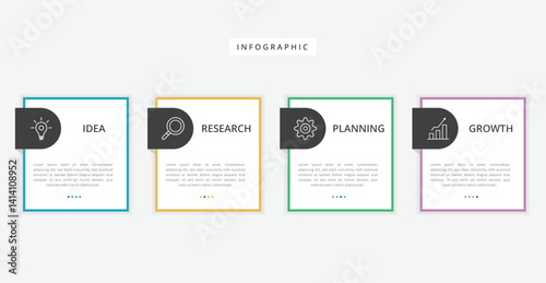 Infographic 4 Step timeline journey. Presentation graph, flat simple infographics design template. Clean timeline infographic design template with 4 options. Vector for presentation