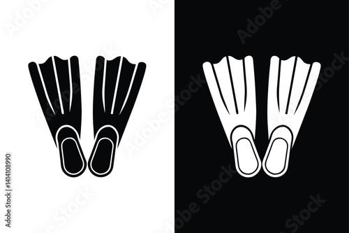 Swim Flippers Vector Icon. Black and White Silhouette Style Design