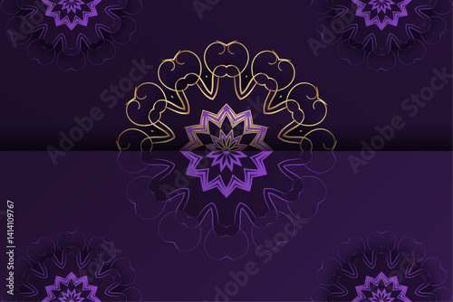 Decorative circular design with radiating symmetry in purple and gold tones

