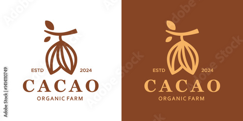Cacao bean plant logo design. Cacao bean with abstract lines style logo. Natural Food and Drinks Logo Design vector symbol icon