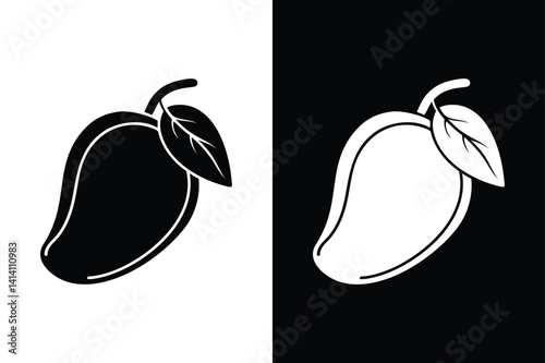Simple Mango Icon with Leaf. Ideal for Healthy Living Designs