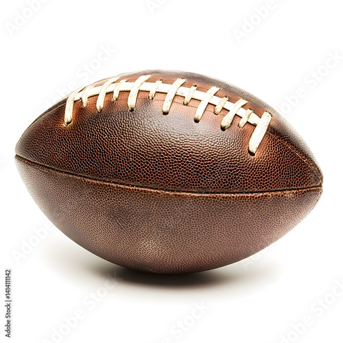 Obraz na płótnie Clean white background with perfectly centered football in sharp focus, featuring soft lighting and clear leather texture, ideal for sport themes, training ads, or team-based promotional content w salonie