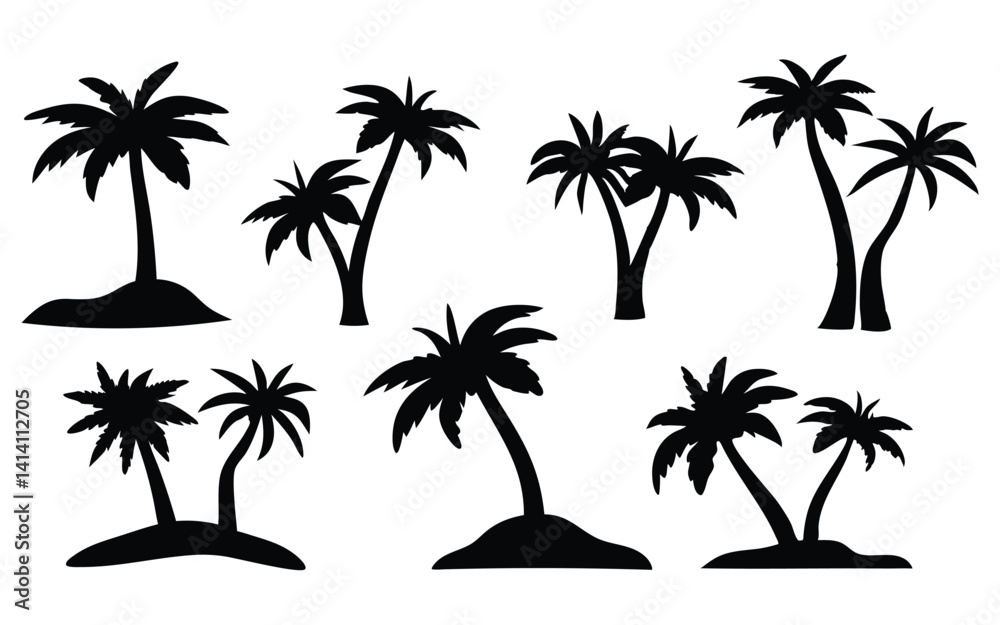 Palm trees vector silhouette set