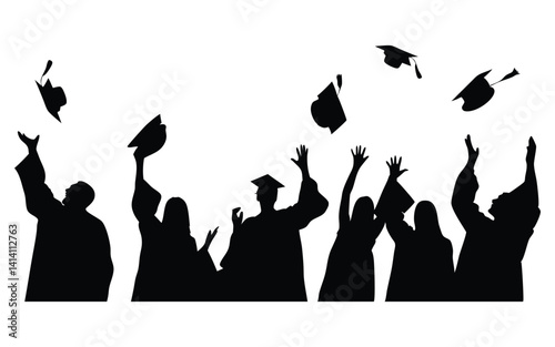 Graduation celebration vector silhouette set