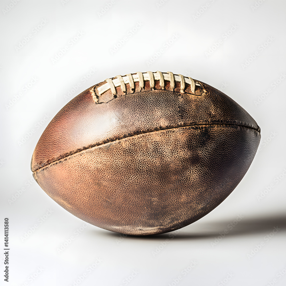 Clean white background with perfectly centered football in sharp focus, featuring soft lighting and clear leather texture, ideal for sport themes, training ads, or team-based promotional content