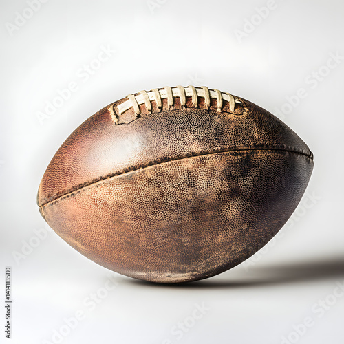 Obraz na płótnie Clean white background with perfectly centered football in sharp focus, featuring soft lighting and clear leather texture, ideal for sport themes, training ads, or team-based promotional content w salonie