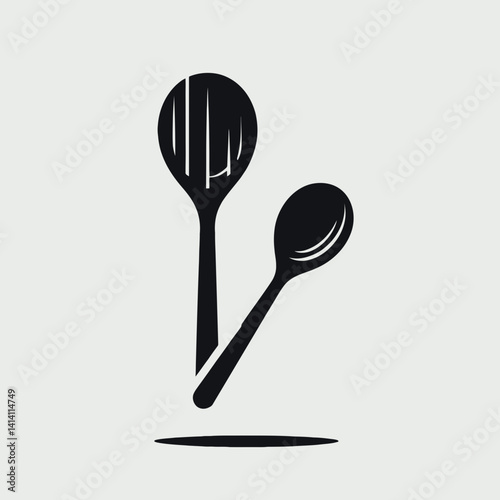 very simple flat and single minimalist Wooden Spoon Silhouettes in black on a white background 
