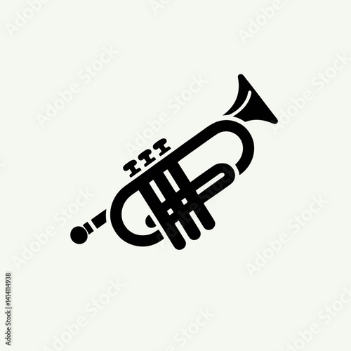  very simple flat and single minimalist Trumpet Valve Silhouettes in black on a white background 