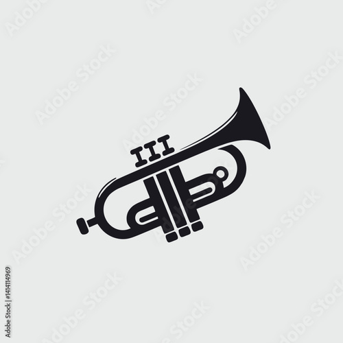 very simple flat and single minimalist Trumpet Valve Silhouettes in black on a white background 