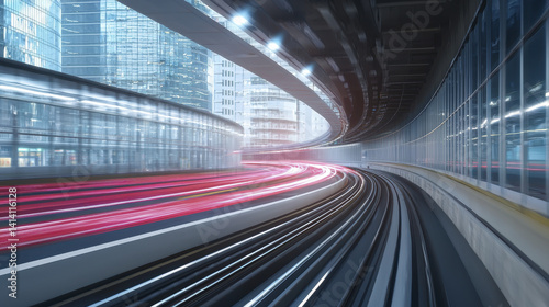dynamic view of modern urban transit system with blurred lights