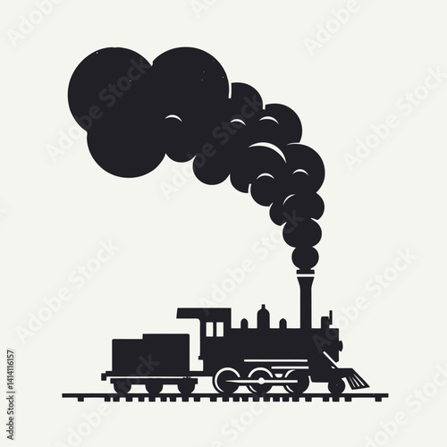  very simple flat and single minimalist Train Smoke Stack Silhouettes in black on a white background 