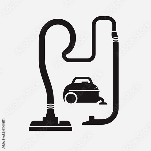  very simple flat and single minimalist Vacuum Cleaner Hose Silhouettes in black on a white background 