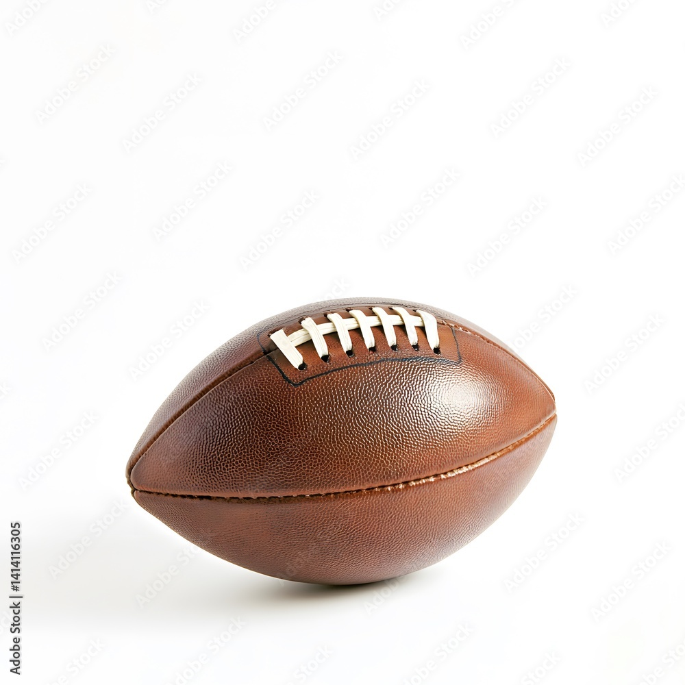 Perfectly centered football with soft lighting and sharp focus, captured on white background in studio to emphasize texture, clarity, and design for sport ads, editorial use, or branding concepts