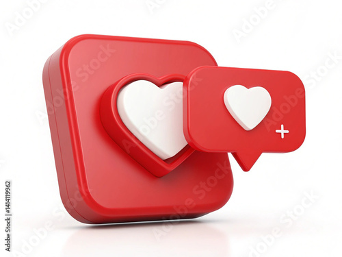3D Social media notification love like heart icon Message dialog button with red heart Red speech bubble with white heart Trendy and modern vector in 3d style