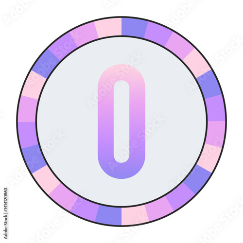 Stylized number “0” in Purple-Pink Gradient with Pastel Pink-Blue Ring on Dark Background, enclosed in a black frame.