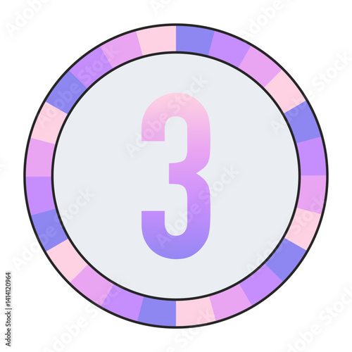 Stylized number “3” in Purple-Pink Gradient with Pastel Pink-Blue Ring on Dark Background, enclosed in a black frame.