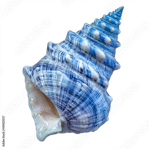Isolated blue seashell on plain white background, perfect for marine-themed designs, beach decor, ocean graphics, and coastal product visuals.

