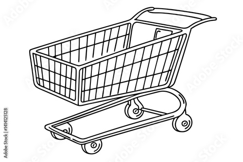 Minimal Shopping Cart Trolley Line Art Icon