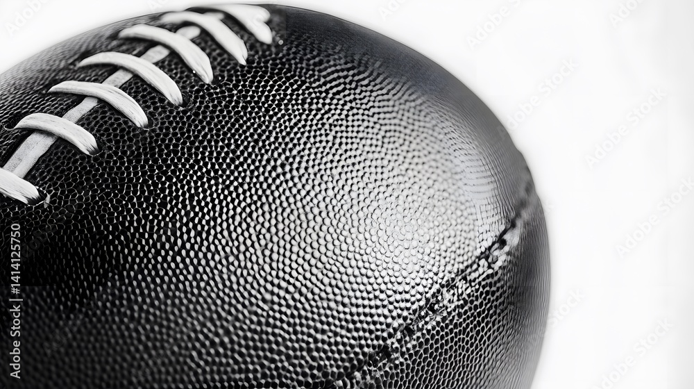Classic black-white football photographed in close-up against pure white background, emphasizing clean shape, detailed texture, and high contrast for modern studio-based sport concepts