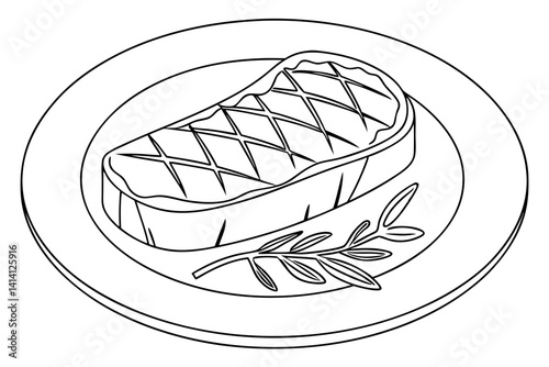 Minimalist Steak Meal One Line Vector