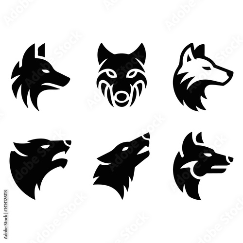 set of Fox head  vector silhouette.Wild animal head icons, vector design, nature background, graphic design