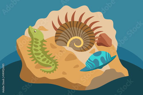 Fossilized Sea Creatures Embedded in Rock Vector