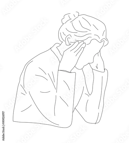 sad woman covering her face with her hands, 