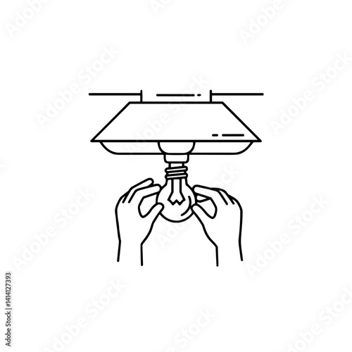 Person changing light bulb using both hands indoors  