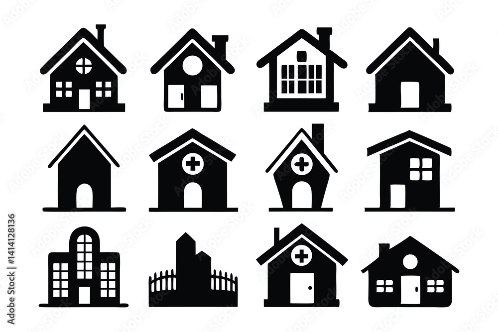 home building residence icon black silhouette vector home building residence icon black silhouette vector