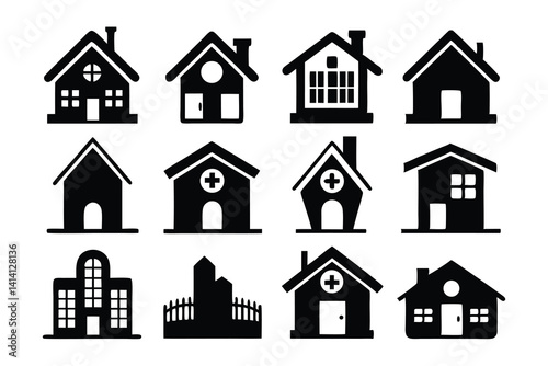 home building residence icon black silhouette vector