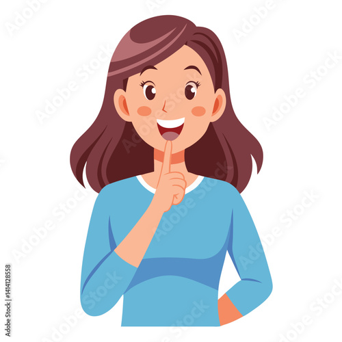 happy woman tells secret by putting palm to mouth