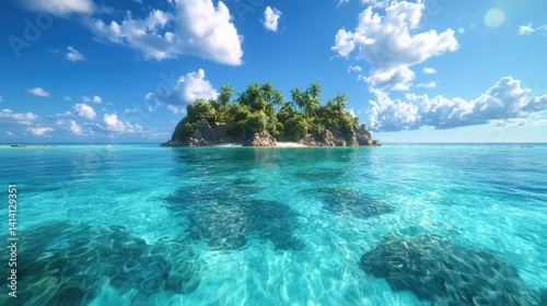 Tranquil island paradise serene ocean scene for travel and lifestyle marketing