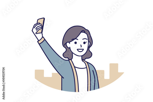 Smiling Woman Taking Selfie In The City With Her Smartphone Illustration