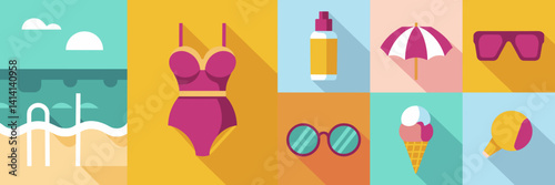 Minimalist summer vacation icons – Ideal for holiday marketing, travel guides, or mobile app interfaces