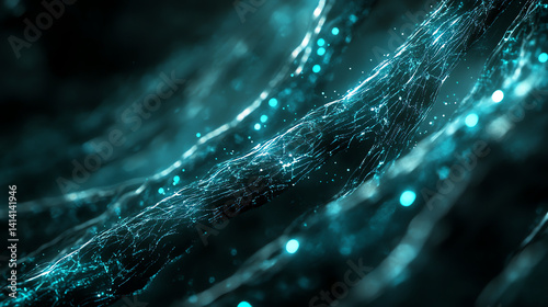 Futuristic neural network visualization with glowing data streams, digital brain on dark cybernetic theme. Perfect for AI, tech, and sci-fi concepts.