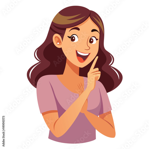 happy woman tells secret by putting palm to mouth