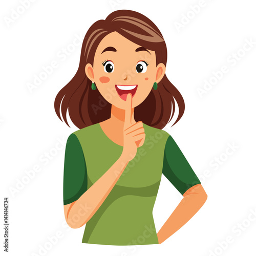 happy woman tells secret by putting palm to mouth