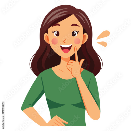 happy woman tells secret by putting palm to mouth