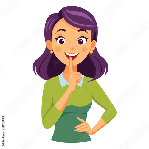 happy woman tells secret by putting palm to mouth