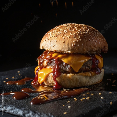 Dripping BBQ Burger Close-u...