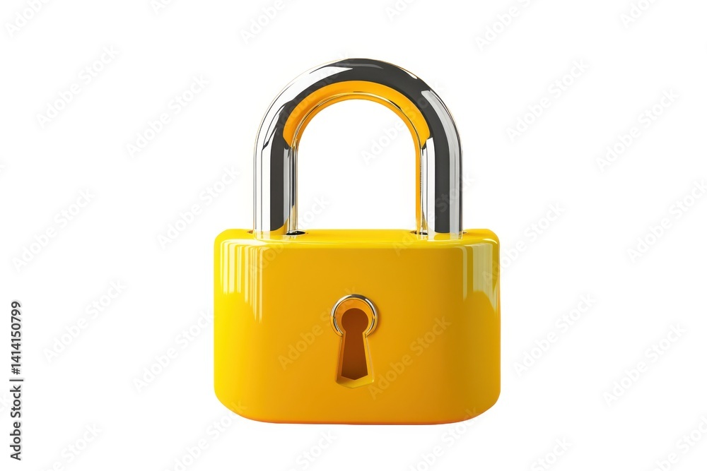 Naklejka premium Yellow padlock with metal shackle on white background 