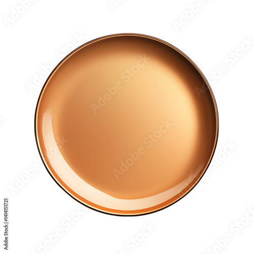 Glossy ceramic plate in deep amberglow orange color with round shape and smooth surface seen cleanly from overhead on a transparent background