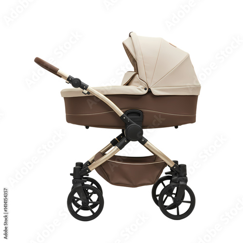 Beige Baby Stroller: Modern Design on Transparent  background