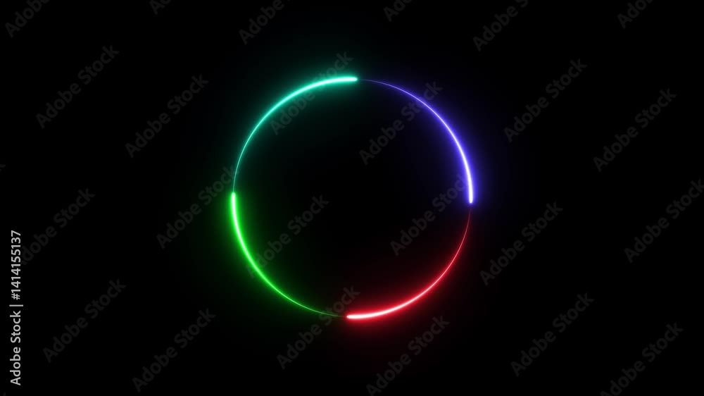 glowing neon circle icon black background 4k animation