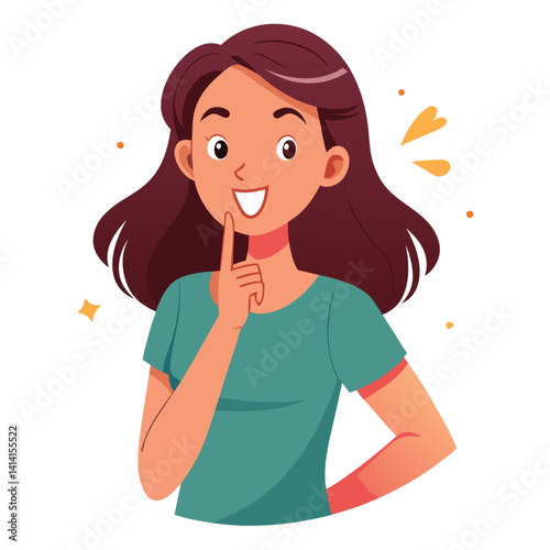 happy woman tells secret by putting palm to mouth
