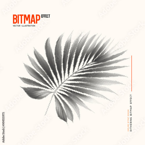 Tropical palm leaf with halftone effect. Exotic jungle leaves for summer jungle vintage retro design. Trendy vector illustration.