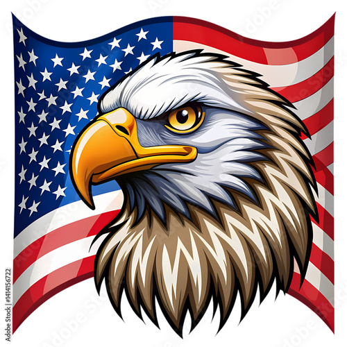 American Bald Eagle with USA Flag Patriotic Image isolated on transparent background